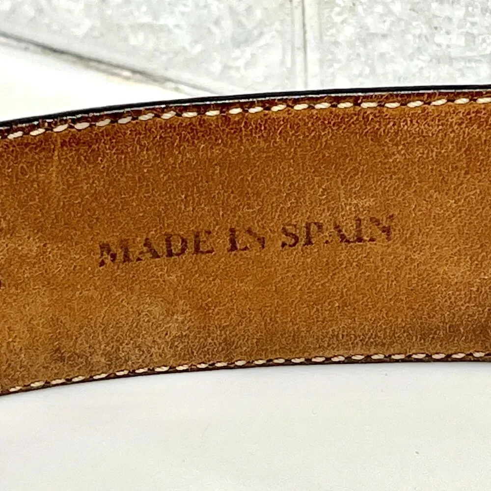 Mocha Dark Brown Spanish Leather Belt Mezlan Mens Size 38 M Herringbone Weave
